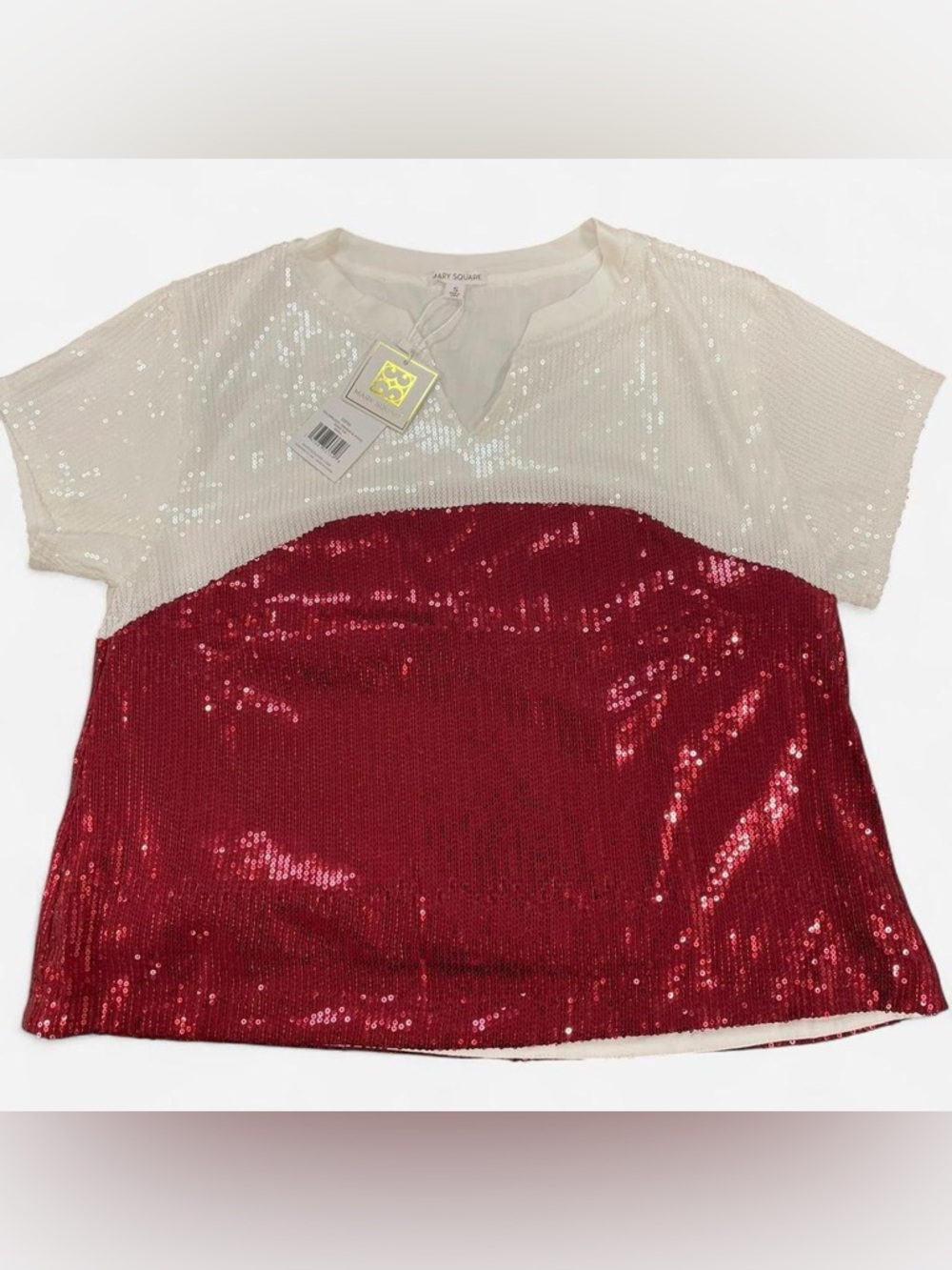 Mary Square Diane sequin top red and white boutique piece- women’s small - NWT